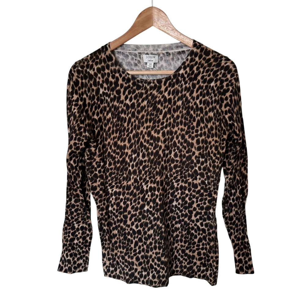 J.Crew Teddie Sweater Womens‎ XS Brown Leopard Print NWT Cotton Crew Neck AC509